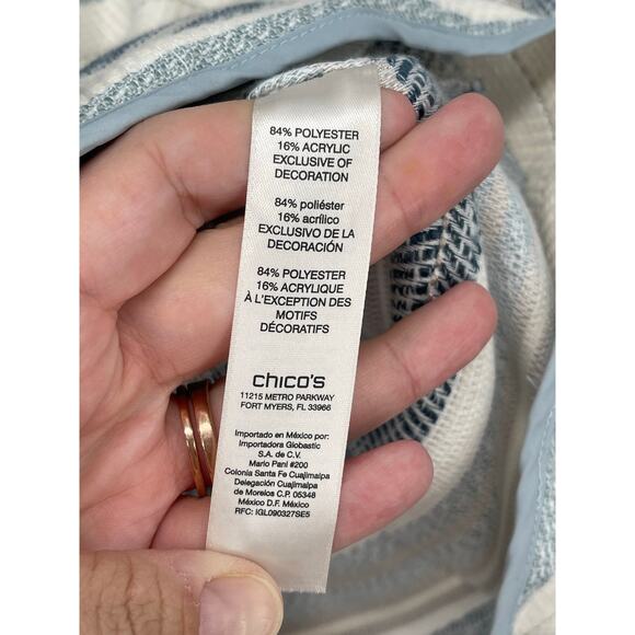 NWT Chico’s Jacket Ocean‎ Stripe 3/4 Sleeve Snap Zip Closure Zip Pockets Size M - Picture 10 of 10